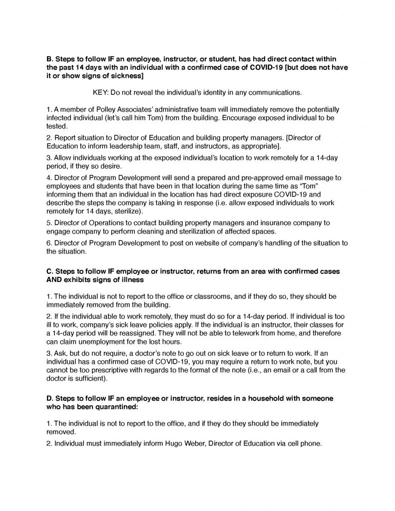 Polley Associates' COVID19 Exposure Response Plan Polley Associates